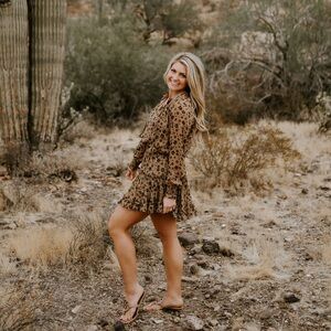 Skylar + Madison // brown smocked mini dress